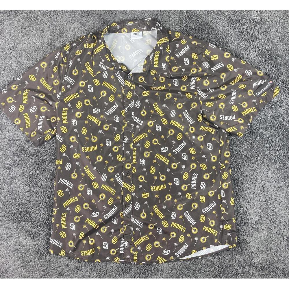 BDA San Diego Padres Mens Sz XL Brown Hawaiian Button Shirt 100% Polyester